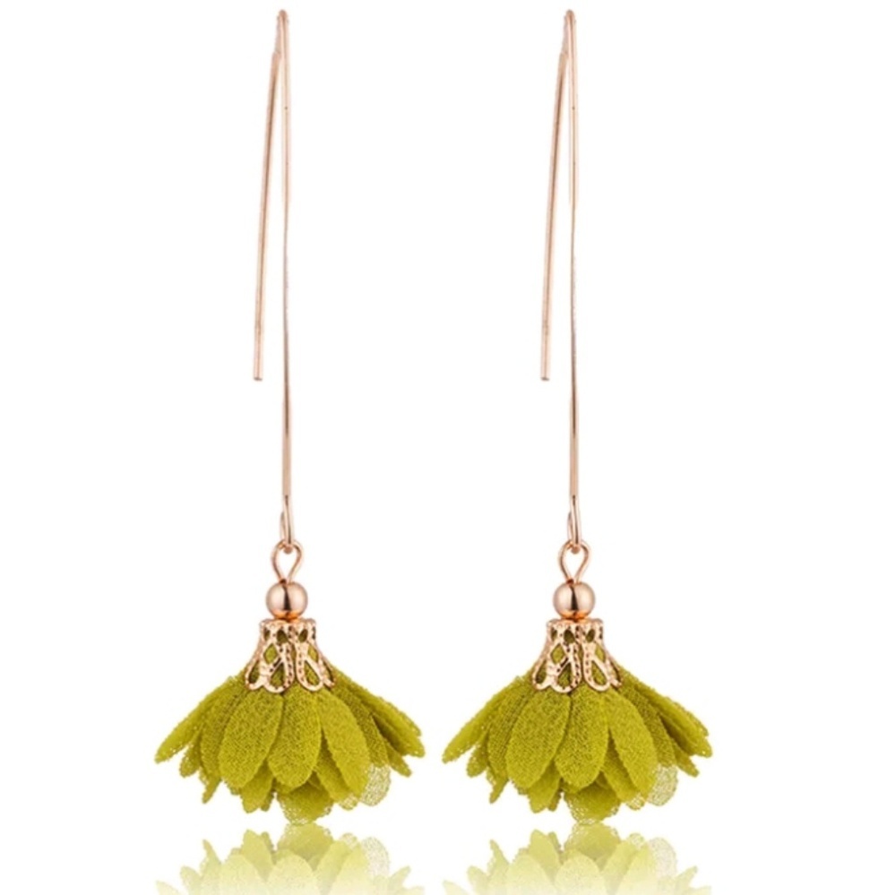 Gold & Green Flower Boho Gypsy Earrings 2in One